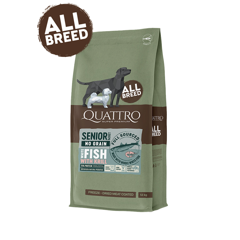 Quattro No Grain All Breed Senior/diet White Fish & Krill 3 kg